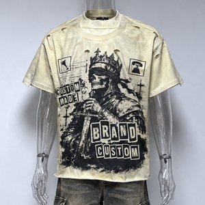 T-shirt décontracté blanc pour homme avec imprimé minimaliste lignes et typographie, 180 grammes, style urbain - Product Image 2
