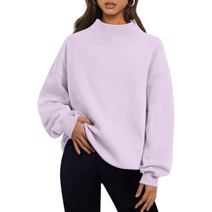 2026 Trending Women's Oversized <b>Stand</b> Collar Printed Sweatshirt Solid Color <b>Drop</b> Shoulder Knitted Cotton Winter Autumn Wear - Product Image 3
