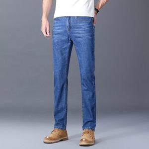 Jeans de Mezclilla Azul Claro para Hombre, Corte Recto, Cintura Media, Ajuste Regular, Casual, Poliéster/Algodón, Ecológicos, Transpirables, para Verano - Product Image 2