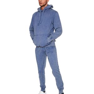 Sweat-shirt à capuche décontracté bleu délavé pour homme, à manches longues, avec poche kangourou avant et poignets côtelés - Product Image 1