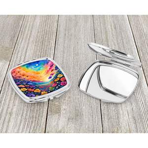 Petunias coloridas, espejo de maquillaje de viaje compacto, regalo de diseño de mano plegable para mujeres y niñas - Product Image 3