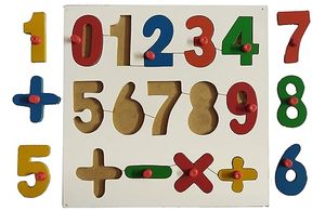 Puzzles en bois Kidzoo - Puzzle de comptage des nombres de 0 à 9 avec signe de calcul mathématique multicolore - 14 pièces - Taille 9"x 9" pouces - Product Image 3