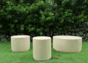 Fluted Concrete Coffee <b>Table</b> <b>Small</b> Durable Modern <b>Outdoor</b> Indoor Living Room Furniture - Product Image 4