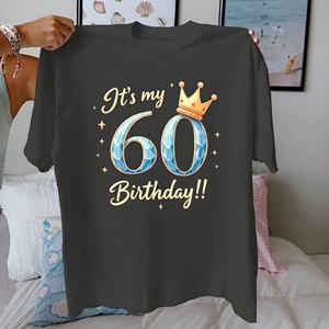 CROWN It s 60 Birthday เสื้อยืดผ้าฝ้ายแท้ของผู้หญิงใส่สบาย - Product Image 1