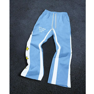 Pantalon homme ample et large en toile, avec logo personnalisé, rayures, coupe évasée, taille mi-haute, avec lacets, qualité premium - Product Image 2