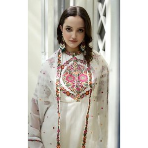 ATRACTIVE GEORGETTE BORDADO TRABAJO TOP PANT CON DUPATTA BLANCO - Product Image 4