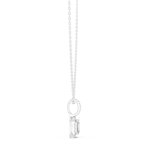 Pendentif halo en or blanc 18 carats avec diamant de laboratoire taille émeraude de luxe pour femme, plaqué rhodium - Product Image 3