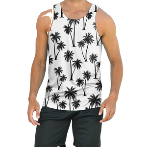 Chemises sans manches pour hommes, débardeur blanc et noir à imprimé palmiers, col rond, décontracté, été, coupe musclée - Product Image 2