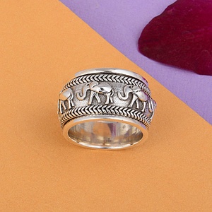 Elephant Design Solid 925 Sterling Silver Handmade <b>Spinner</b> <b>Ring</b> Oxidized Wide Band Meditation Worry <b>Ring</b> for Men & Women - Product Image 2