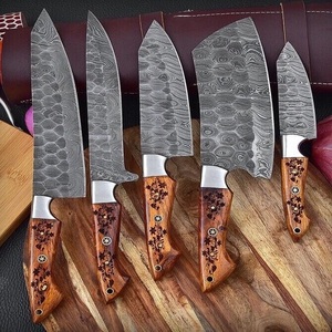 Handmade Damascus Steel Chef <b>Knife</b> <b>Set</b> 5-Piece Wood Handle Polished Blade <b>Sharp</b> Survival Utility <b>Knives</b> By A&M Enterprises - Product Image 1