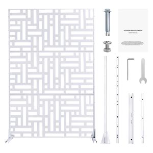 Divisorio Pieghevole in Metallo per Esterni 119 cm L x 193 cm A, a 3 Pannelli Autoportante con Design Decorativo da Giardino - Product Image 1