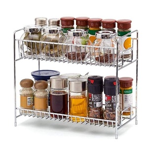 2 Tier Metal Spice Rack Organizer For <b>Kitchen</b> Steel Standing Spice Shelf <b>Pantry</b> & Cabinet Seasoning Jar Storage Holder - Product Image 5