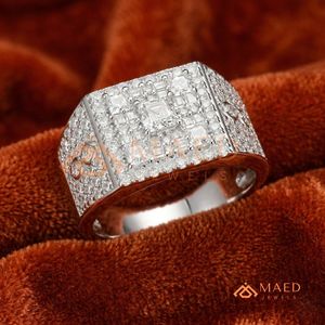 <b>Men</b>’s Silver Cluster Statement <b>Ring</b> – Luxury Hip Hop Bust Down Band Fully Iced Out Multi-Cut Lab Diamond Band - Product Image 1