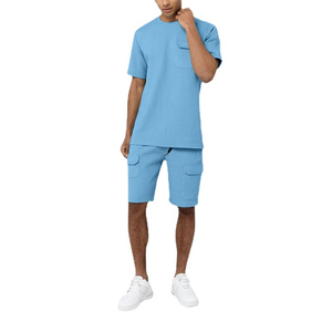 Ensemble t-shirt et short pour hommes, tenue d'été décontractée en deux pièces, respirant, léger, ensemble de vêtements de détente assortis, options multicolores - Product Image 5