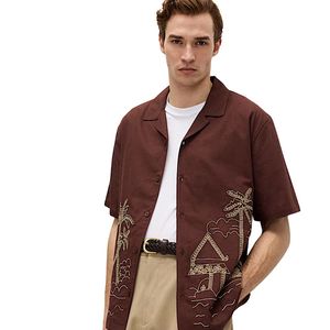 Premium Relaxed Fit Embroidered Half Sleeve Shirt for Men Comfortable Cotton <b>Blend</b> Casual Beachwear Shirt - Product Image 1