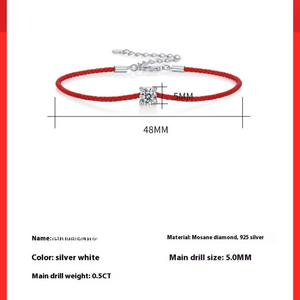 18K Real Gold Plated 925 Sterling Silver Moissanite Red Line <b>Bracelet</b> for Women Claw Setting Geometric Pendant Woven Chain - Product Image 6