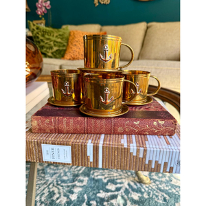 Tasses et soucoupes à thé personnalisables en laiton de haute qualité, finition dorée brillante, design unique gravé, style classique - Product Image 2