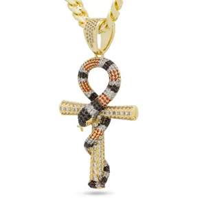 Bijoux Hip-hop Élégants et Tendance, Sertis de Moissanite Intégrale, avec Breloques Serpent et Croix Ankh en Argent, Bijoux de Luxe Gujarat pour Soirée - Product Image 1