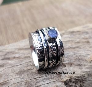 Bague rotative en topaze bleue naturelle, argent sterling 925, faite à la main, style vintage, multi-bandes, avec pierre précieuse bleue - Product Image 5