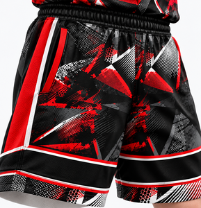 Conjunto de Camiseta de Baloncesto Sublimada Personalizada, Unisex, Cuello en V, Sin Mangas, Secado Rápido, Estampado Geométrico, Nombre del Equipo 00, Rojo, Negro, Blanco - Product Image 6