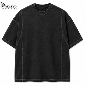 เสื้อยืดโอเวอร์ไซส์วินเทจทรงพรีเมียมสำหรับผู้ชาย ผ้าคอตตอนหนานุ่ม ตัดเย็บแบบสามชิ้น สไตล์สตรีทแวร์ ไหล่ตก ทรงหลวม - Product Image 1