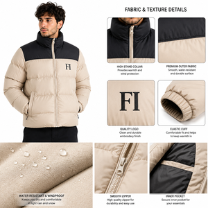 Men’s Puffer <b>Jacket</b> Warm Quilted Winter Coat Lightweight Insulated Outerwear Stand Collar Zip Up Winter Padded Men's <b>Jackets</b> OEM - Product Image 5