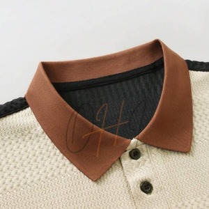 Camiseta de Manga Corta para Hombre, con Bloques de Color, Ribete en Contraste, Tejido de Algodón, Corte Holgado Informal, Diseño con Logotipo Frontal, Transpirable - Product Image 3