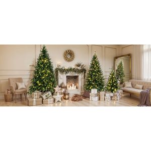 Set di 3 Alberi di Natale Artificiali Sottili Pre-Illuminati da 8FT, 6FT e 4FT con Effetto Neve per Decorazioni Natalizie - Product Image 3