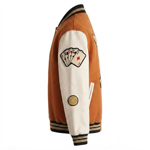 DROGEN EXPORT Custom for Brown Wool Body <b>White</b> Sleeves <b>Men's</b> Casual Vintage Streetwear Varsity <b>Jacket</b> Embroidery Patches - Product Image 4