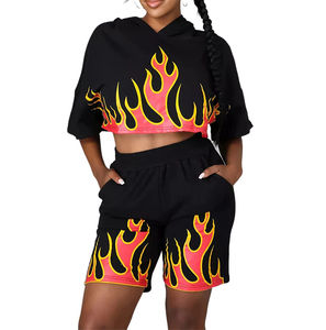 Ensemble d'été 2 pièces pour femme : Crop Top à capuche zippé et Short de motard en coton - Product Image 1