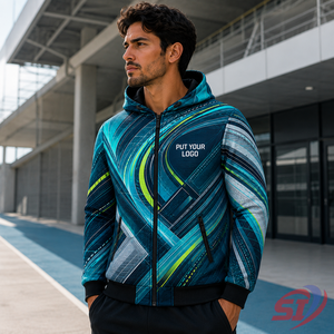 Sweat à capuche sport personnalisé Aqua Lime Kinetic avec fermeture éclair intégrale, impression OEM, logo marque privée, vente en gros, fabricant de performance - Product Image 6