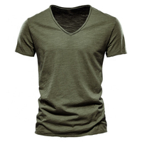 T-shirt à manches courtes col en V pour homme, 100% coton, coupe classique, style décontracté, logo personnalisé, séchage rapide, beige, tricoté