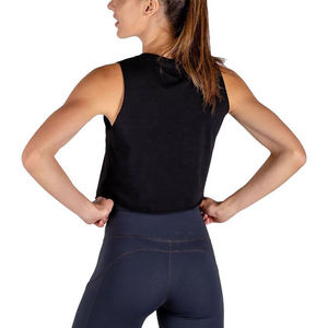 Débardeur court noir sans manches pour femme, col rond, tricoté en Spandex et Polyester, respirant, couleur unie, idéal pour le sport et le yoga - Product Image 2