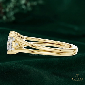 Custom Square Cushion Cut Solitaire Engagement <b>Ring</b>, Sculptural <b>Split</b> Band Delicate Solid Gold Band <b>Ring</b> For Special Occasion - Product Image 5