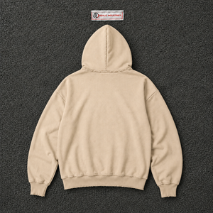 เสื้อฮู้ดโอเวอร์ไซส์สีเบจ พิมพ์ลายกราฟิกพร้อมตัวอักษรสีเหลือง สไตล์สตรีทแวร์ เสื้อพูลโอเวอร์แบบสวมหัว ยูนิเซ็กส์ แฟชั่นลำลอง เสื้อฮู้ดสำหรับผู้ชาย - Product Image 6