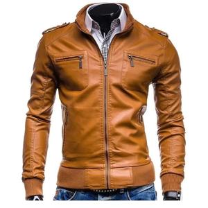 Men's Genuine Leather Embossed Vintage Distressed Zipper <b>Jacket</b> Patchwork Stand Collar Regular Spring Casual <b>Patch</b> Designs - Product Image 1