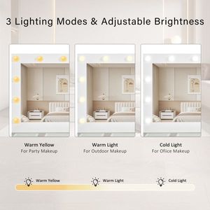 43.3\" Modern Glass Top <b>Makeup</b> <b>Vanity</b> Desk with Large Mirror for Hollywood Bulbs Drawers & Power Outlet for Hollywood Glamour - Product Image 4