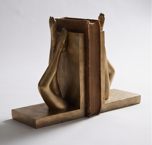 Porte-livres en métal lourd avec pieds inversés dorés, texture moulée, décoration pour la maison et le bureau, vente en gros - Product Image 2