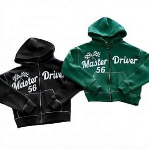 Custom Full Zip Cartoon Heavyweight <b>Fleece</b> 100% Cotton Eco-Friendly <b>Lined</b> Hoodie Contrast Stitching Streetwear <b>Jacket</b> Men - Product Image 1