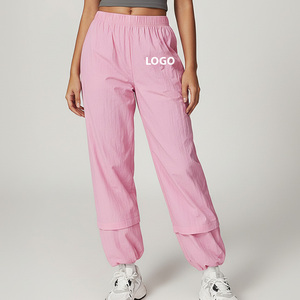 High Quality Pink Women's High Waist Loose <b>Harem</b> Pants Elastic Waist Ankle-Length Casual Summer Wear Breathable Woven Fabric - Product Image 2