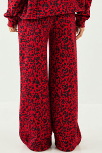 Pantalon large à imprimé léopard rouge pour femme, taille haute, coupe ample, décontracté, tendance, streetwear pour femme - Product Image 2