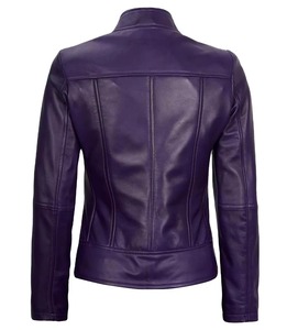 Soft Shell Material High Quality Purple Color Zipper Leather Jacket for Women's Wholesale <b>Stand</b> Caller Leather Jacket for Women - Product Image 6