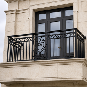 Rampe de balcon décorative en acier avec motifs floraux classiques en fer forgé, finition thermolaquée pour toutes les villas et maisons de luxe - Product Image 4