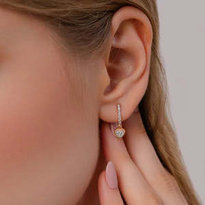 Boucles d'oreilles pendantes en moissanite plaqué or rose, design floral, taille poire, sertissage griffe, bijoux de luxe pour femme, pour mariage - Product Image 2