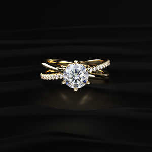 Anillo de Moissanita VVS de 2 Quilates, Redondo, Hecho a Mano, con Diseño Cruzado, Chapado en Oro de 18K, Joyería Nupcial de Lujo para Tiendas, Venta al Por Mayor - Product Image 1