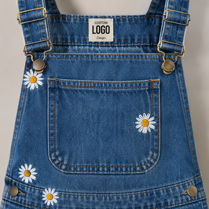 Mono vaquero de mujer al por mayor, de cintura alta, con bordado floral, informal, holgado, sin mangas, por encima de la rodilla - Product Image 5