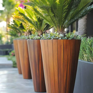 Pot de fleurs hydroponique classique en bois artisanal, écologique, finition sculptée, forme bloc, pour plantes d'intérieur et jardin - Product Image 1