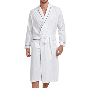 Albornoz Unisex de Felpa Blanca con Cuello Chal, Bata de Hotel y Spa con Cinturón, 100% Algodón, OEM ODM, Venta al por Mayor para Parejas - Product Image 2