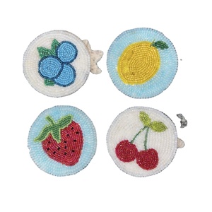 CRYSTAL CRAFT <b>Beaded</b> hand made <b>Coaster</b> Embroidered Strawberry Theme multi color Color Free <b>Beaded</b> <b>Coaster</b> Set of 4 Best Selling - Product Image 1