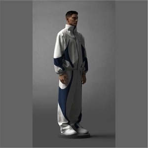 Survêtement en molleton de coton blanc avec panneau bleu uni pour homme - Product Image 3